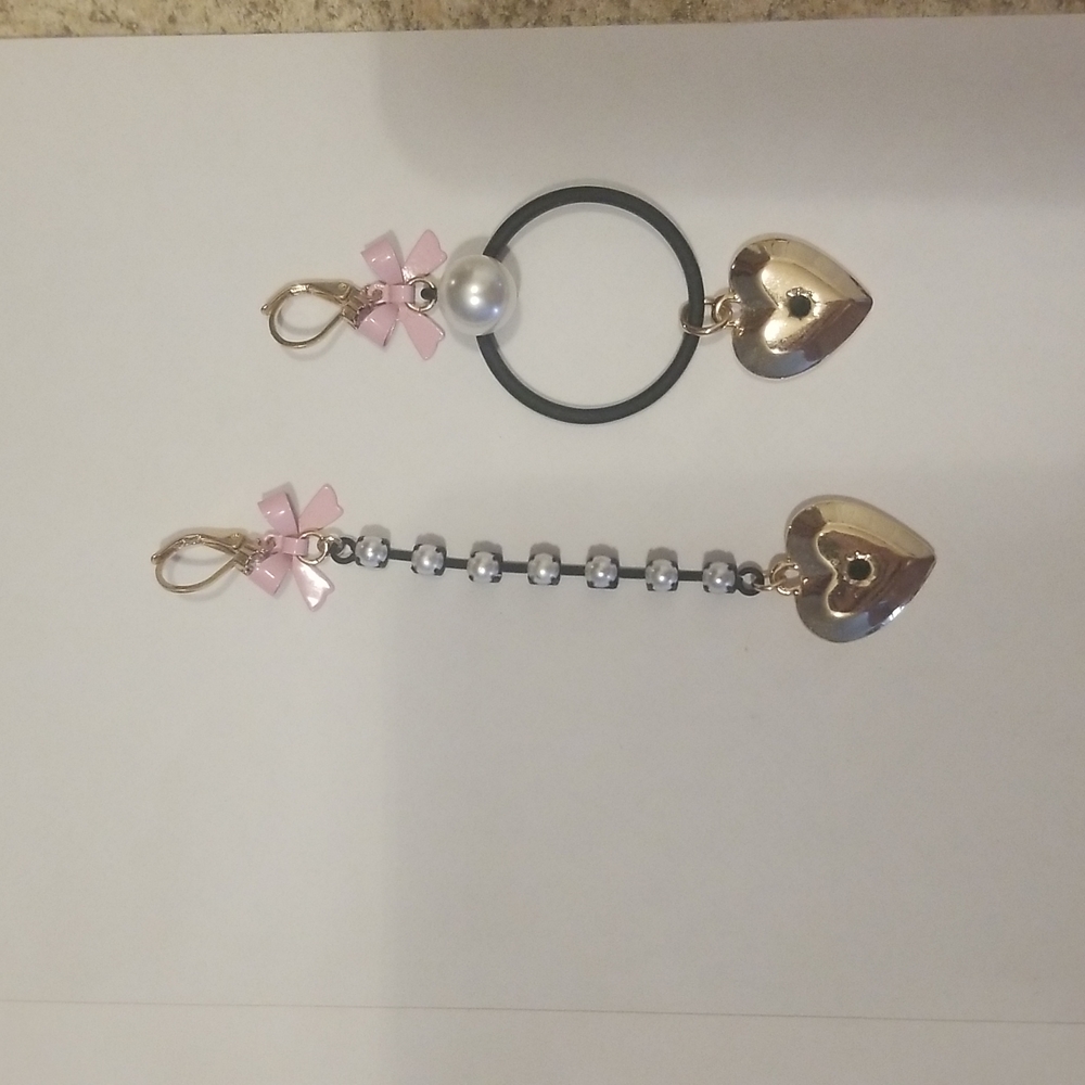 Betsey Johnson earrings with hearts, pearls and bows NWOT